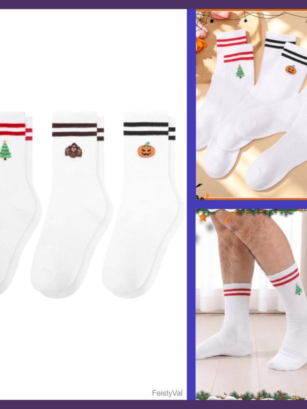 Funny Holiday Socks 3 Pairs Cotton Halloween Thanksgiving Christmas Novelty